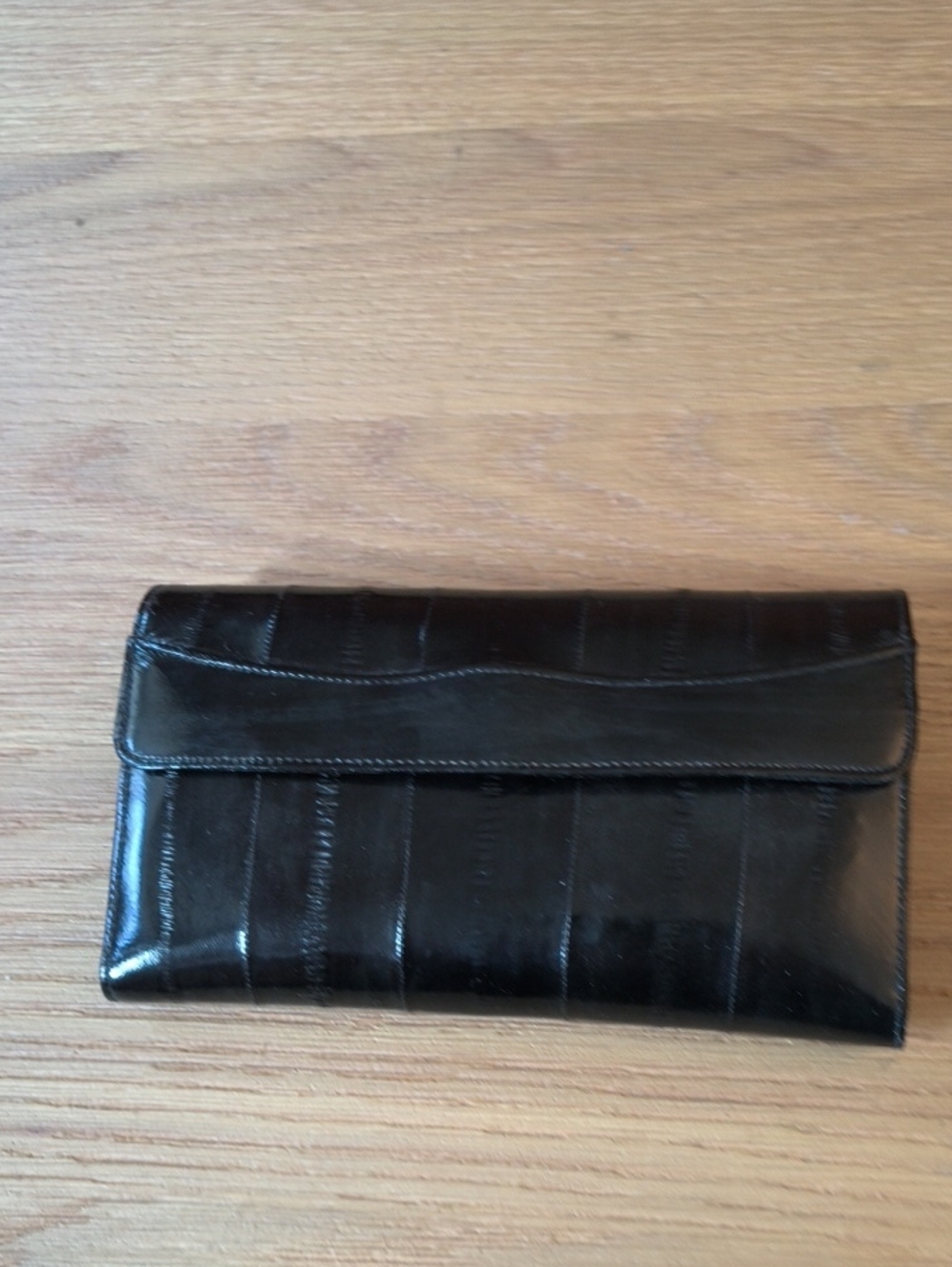 VTG 80s Victory Genuine Eel Skin Trifold Wallet Clutch Black NOS Pristine